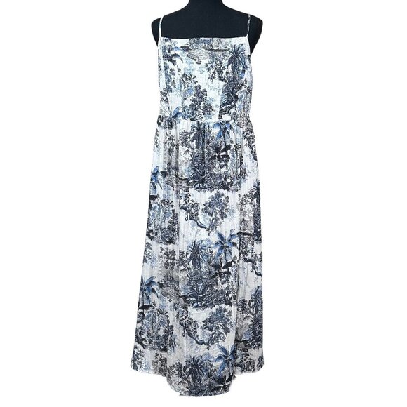 H&M NWT Cream Blue Black Animal Print Smocked Back Midi Dress Size XXL - Picture 3 of 13